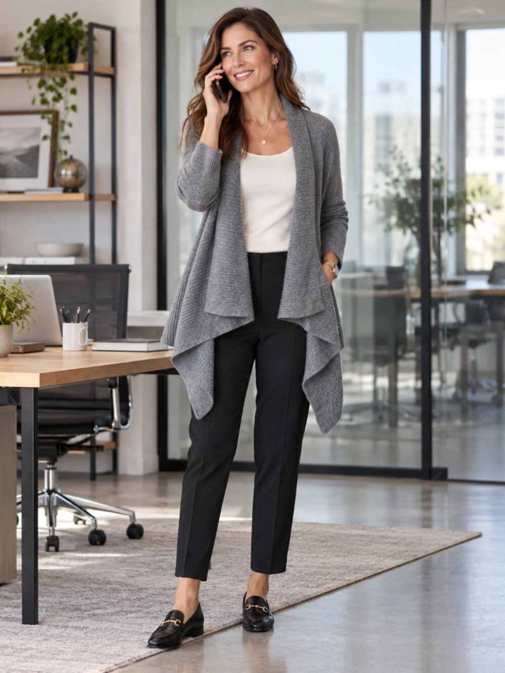 Forte Cashmere Gray Draped Open-Front Asymmetrical Cardigan Sweater
